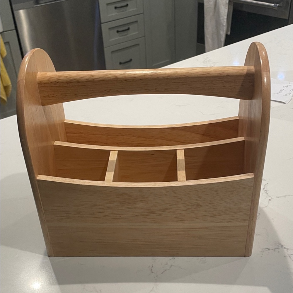 Wooden Caddy Organizer with Handle - Natural Light Wood
